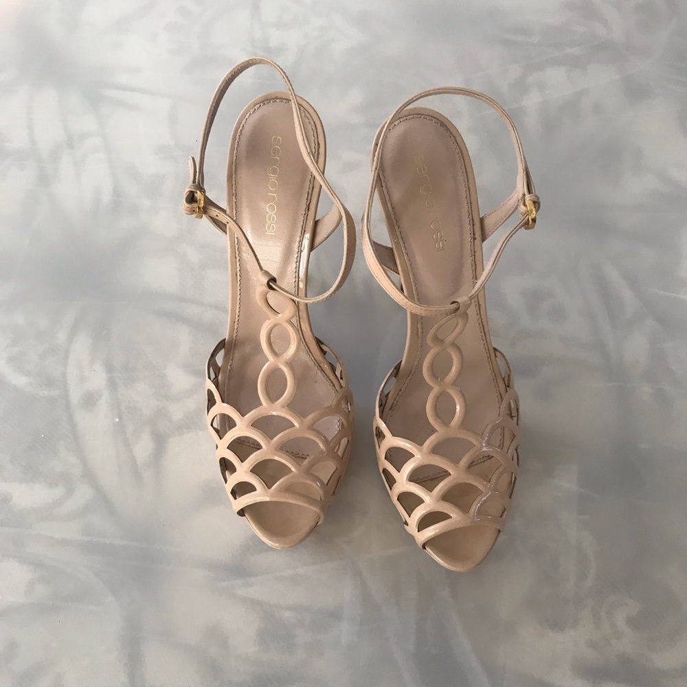 Platform nude or cream high heel sandals